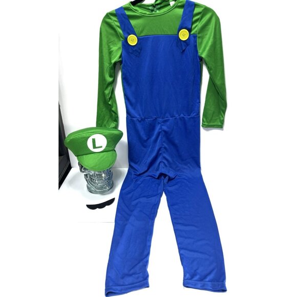 Super Mario Brothers Luigi Kids XL Costume with Hat & Stick On Mustache, Outfit. - Picture 1 of 16